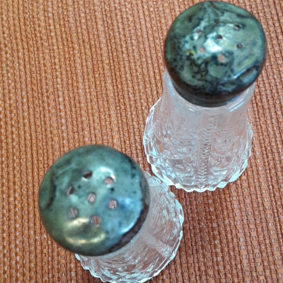 Vintage Cut Glass Salt and Pepper Silver Tops - Picture 2 of 3